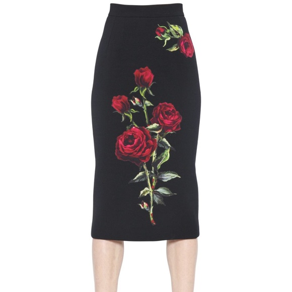 New Dolce & Gabbana Cady Rose Print Skirt